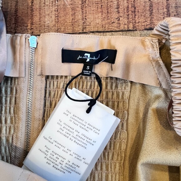 7 for All Mankind Tan Faux Leather Mini Dress Square Neck Long Sleeves NEW NWT - Picture 4 of 7